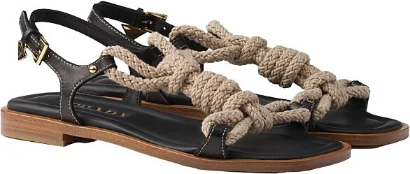 Prada Women's Flat Leather and Cord Sandals