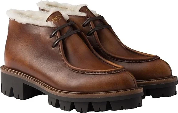 Prada Women's Leather and Shearling Booties