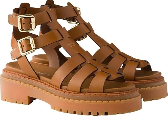 Prada Women's Leather Sandals with Ankle Straps
