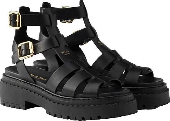Prada Women's Leather Sandals with Ankle Straps
