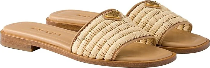 Prada Women's Leather Slides with Crochet Details