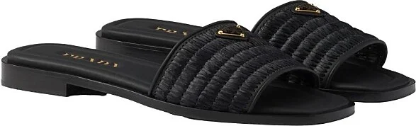 Prada Women's Leather Slides with Crochet Details