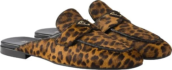 Prada Women's Leopard-Print Leather Mules