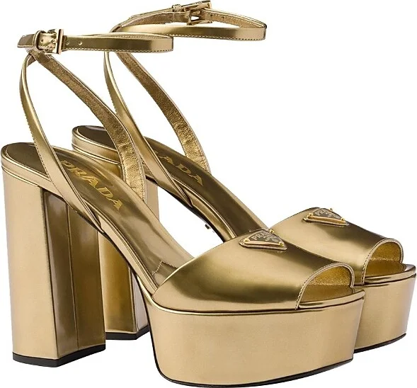 Prada Women's Metallic Leather Platform Sandals