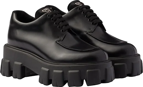 Prada Women's Monolith Brushed Leather Lace-Up Shoes