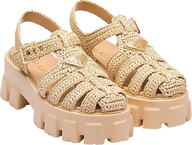 Prada Women's Monolith Crochet Cage Sandals
