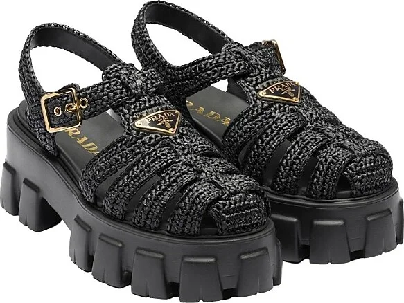 Prada Women's Monolith Crochet Cage Sandals