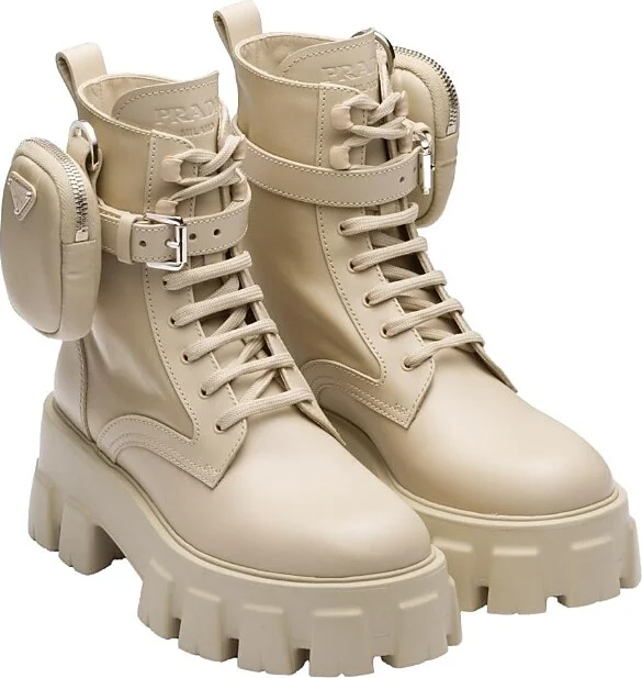 Prada Women's Monolith Leather and Re-Nylon Boots with Pouch