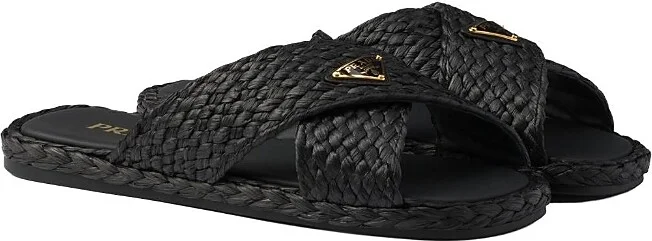 Prada Women's Raffia Crisscross Slides