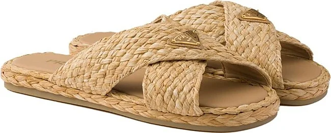 Prada Women's Raffia Crisscross Slides