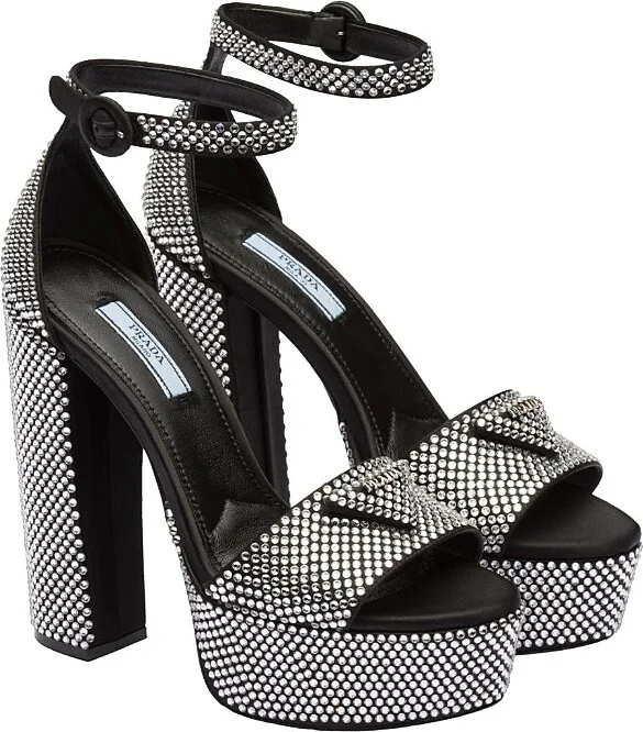 Prada Women's Satin Platform Sandals with Crystals