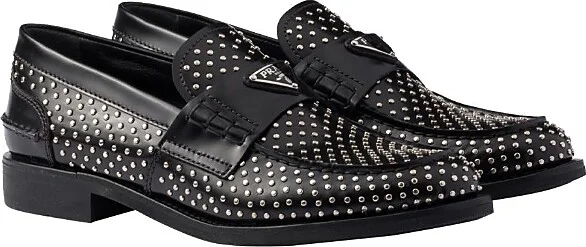 Prada Women's Studded Brushed Leather Loafers