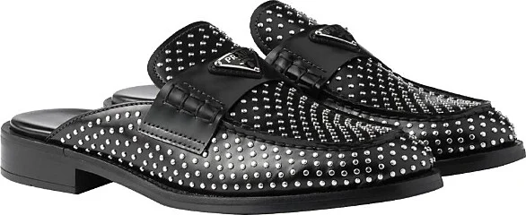Prada Women's Studded Brushed Leather Mules