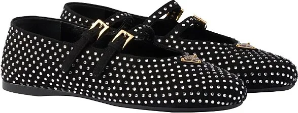 Prada Women's Suede Ballerinas with Crystals