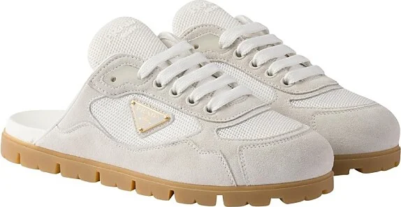 Prada Women's Trail Mesh Fabric and Suede Mules