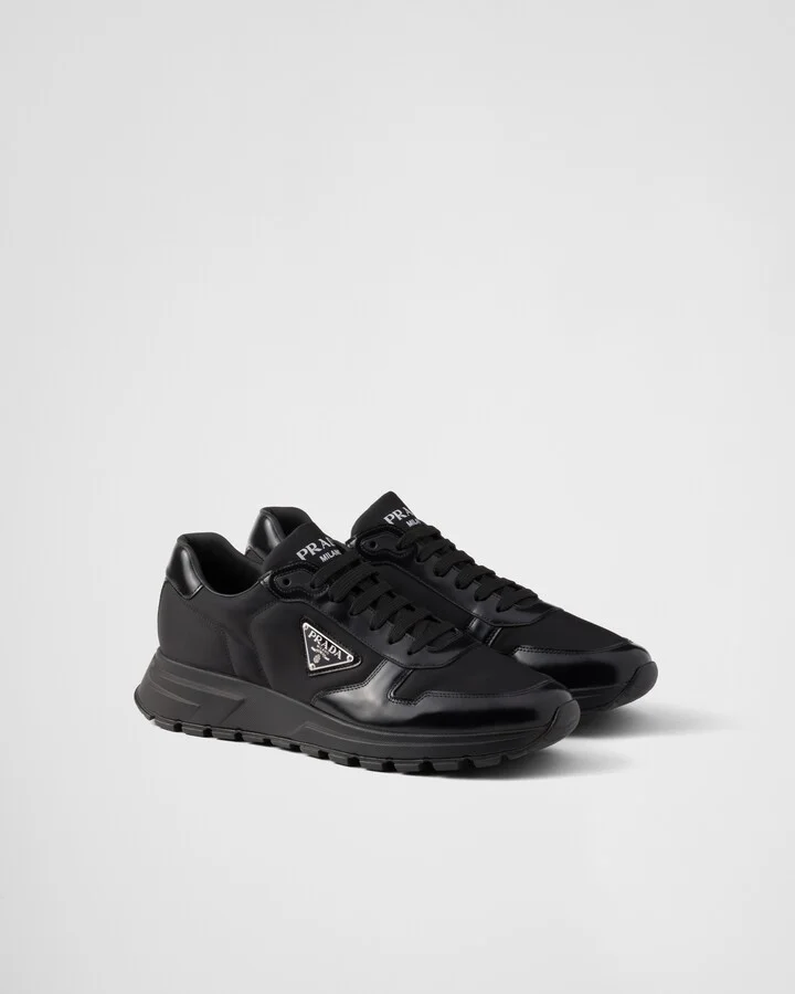 Prax 01 Re-Nylon and brushed leather sneakers