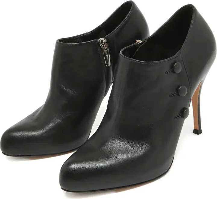 Pre-Owned 100mm Button-Detail Leather Ankle Boots - Image 2