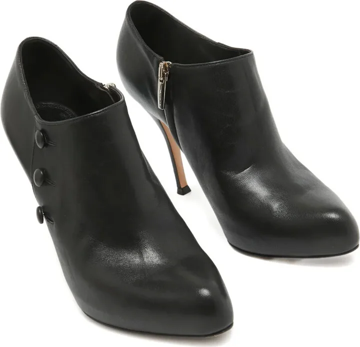 Pre-Owned 100mm Button-Detail Leather Ankle Boots - Image 3