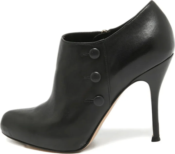 Pre-Owned 100mm Button-Detail Leather Ankle Boots