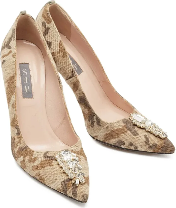 Pre-Owned 100mm Camouflage-Print Embellished Stiletto Pumps - Image 2