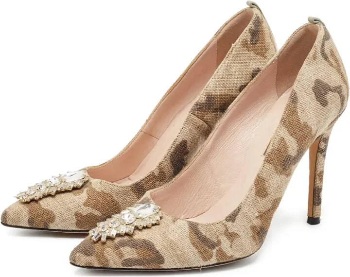 Pre-Owned 100mm Camouflage-Print Embellished Stiletto Pumps - Image 3