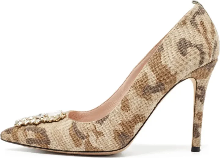 Pre-Owned 100mm Camouflage-Print Embellished Stiletto Pumps