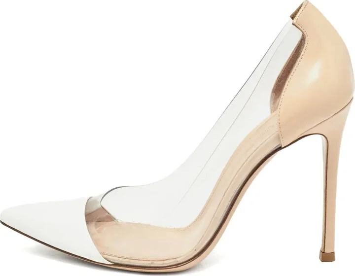 Pre-Owned 100mm Clear-Panel Leather Pumps