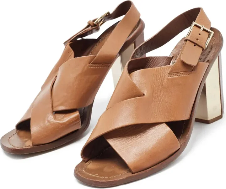 Pre-Owned 100mm Cross-Strap Block-Heel Sandals - Image 2