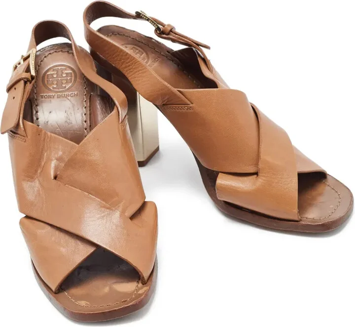 Pre-Owned 100mm Cross-Strap Block-Heel Sandals - Image 4