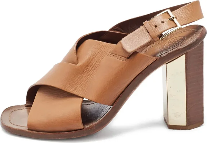 Pre-Owned 100mm Cross-Strap Block-Heel Sandals