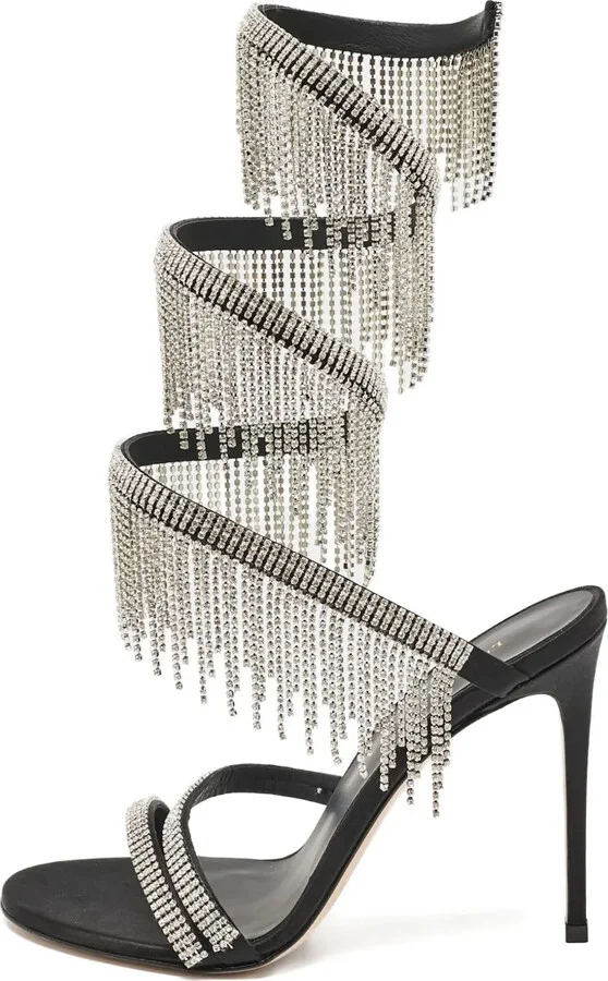 Pre-Owned 100mm Crystal-Fringed Sandals