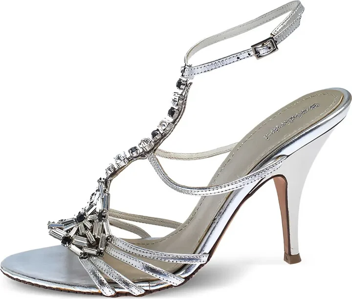 Pre-Owned 100mm Crystal-Strap Sandals
