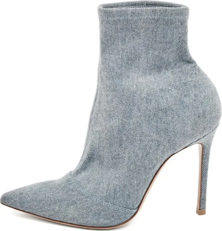 Pre-owned 100mm denim point-toe boots