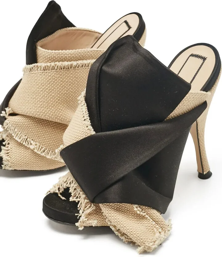 Pre-Owned 100mm Frayed Cross-Strap Sandals - Image 2
