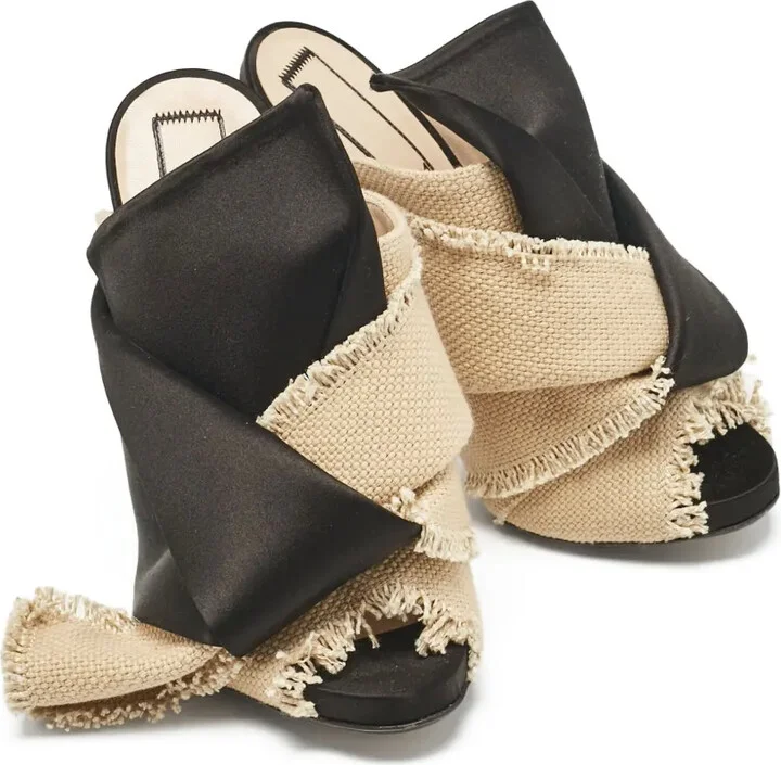 Pre-Owned 100mm Frayed Cross-Strap Sandals - Image 3