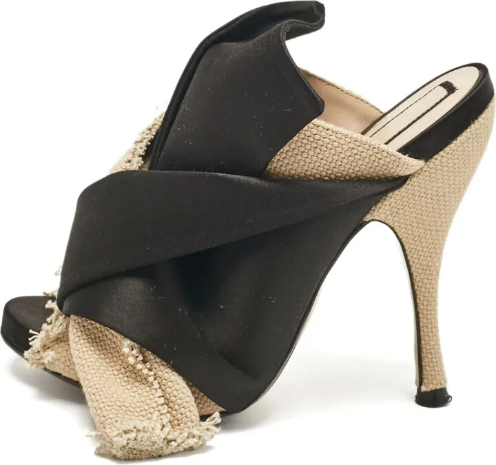 Pre-Owned 100mm Frayed Cross-Strap Sandals