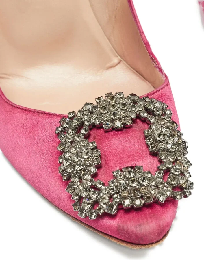 pre-owned 100mm Hangisi satin stiletto pumps - Image 5