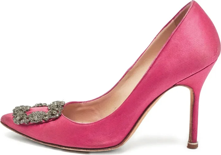 pre-owned 100mm Hangisi satin stiletto pumps