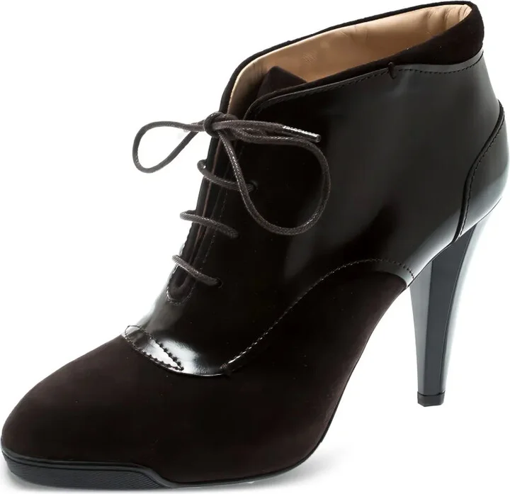 Pre-Owned 100mm Lace-Up Suede Boots - Image 2