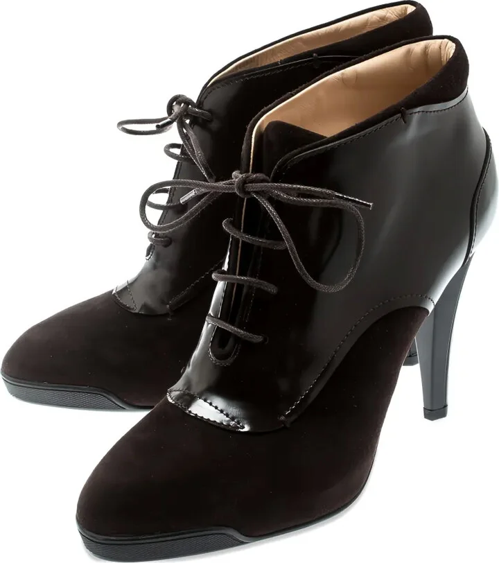 Pre-Owned 100mm Lace-Up Suede Boots - Image 3