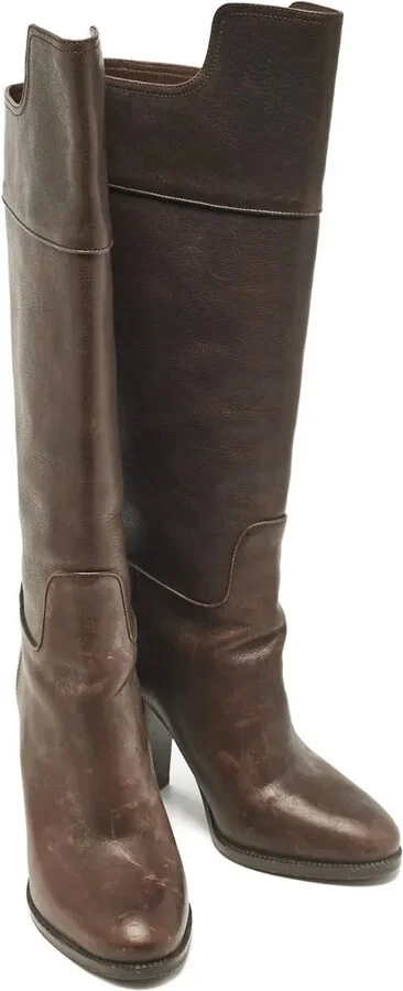 Pre-Owned 100mm Leather Block Heel Knee-High Boots - Image 3