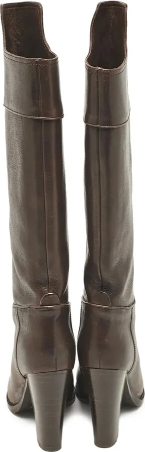 Pre-Owned 100mm Leather Block Heel Knee-High Boots - Image 4