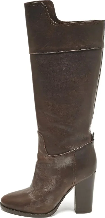 Pre-Owned 100mm Leather Block Heel Knee-High Boots