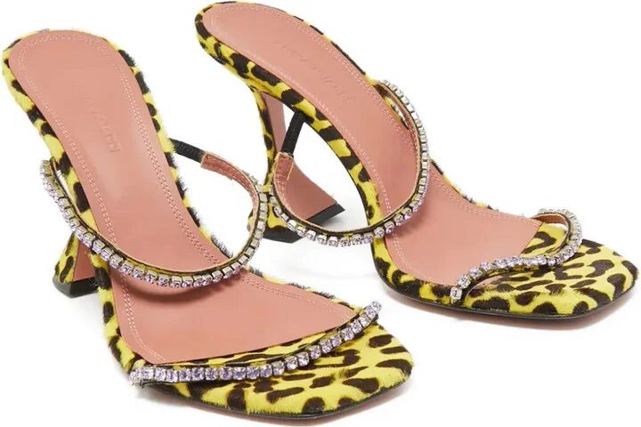 Pre-Owned 100mm Leopard-Print Embellished Sandals - Image 2