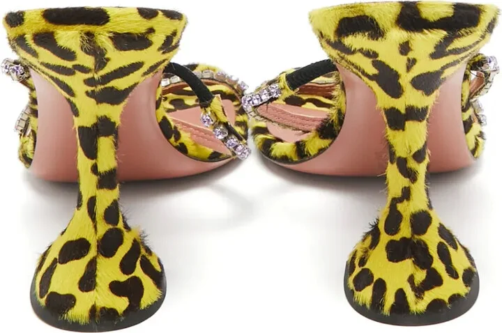 Pre-Owned 100mm Leopard-Print Embellished Sandals - Image 4