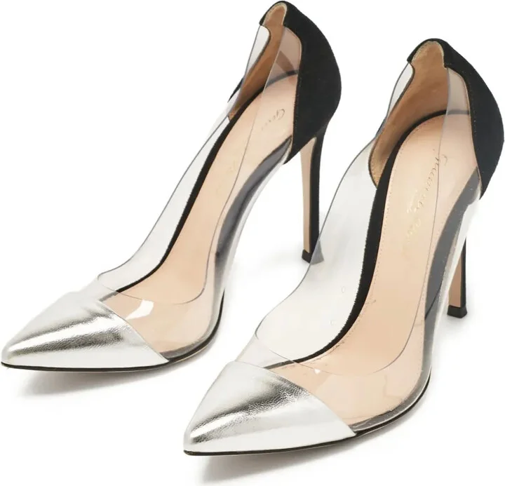 Pre-Owned 100mm Metallic-Leather Pointed-Toe Pumps - Image 2