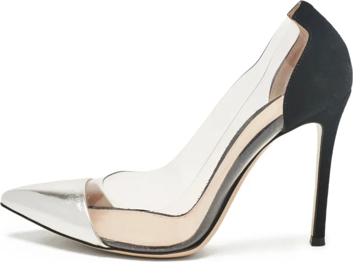 Pre-Owned 100mm Metallic-Leather Pointed-Toe Pumps