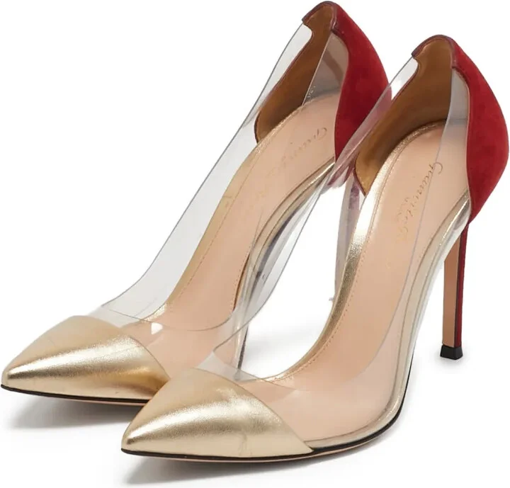 pre-owned 100mm Plexi clear-panel suede pumps - Image 2