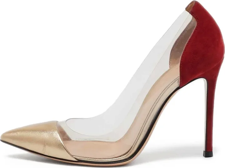 pre-owned 100mm Plexi clear-panel suede pumps