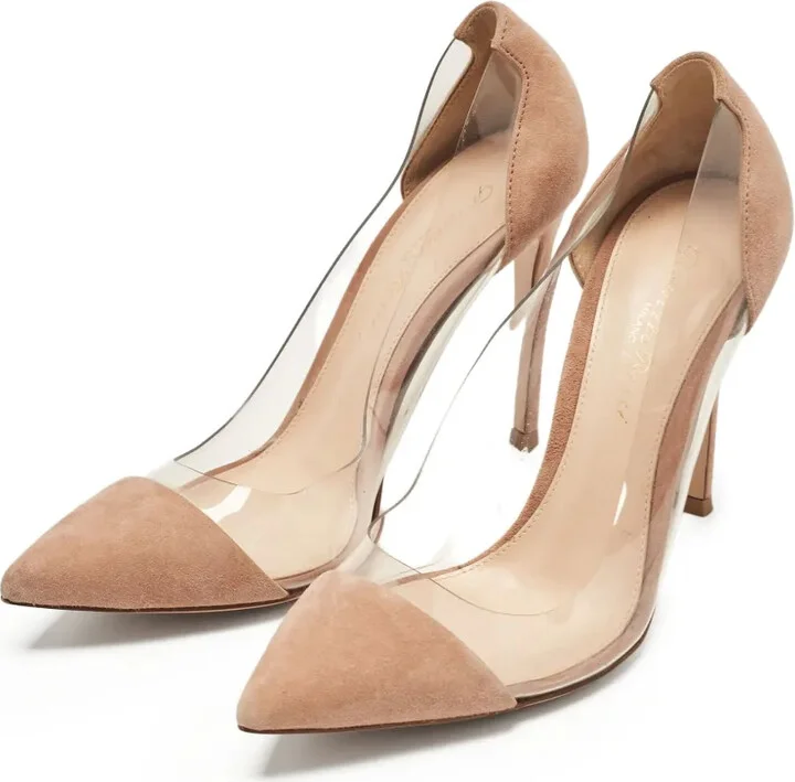 pre-owned 100mm Plexi transparent-panel suede pumps - Image 2